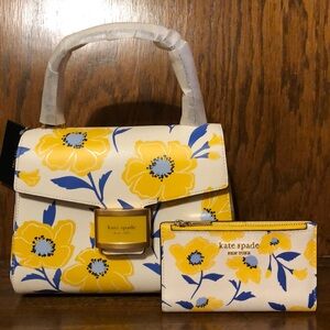 NWT-Kate Spade-SET-Sunshine Floral-Katy Small Top Handle Bag &Morgan Wallet-$488